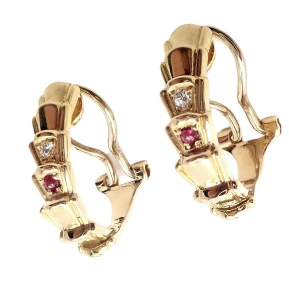 Rare! Authentic Christian Dior 18k Yellow Gold Diamond Ruby Earrings - Picture 1 of 9